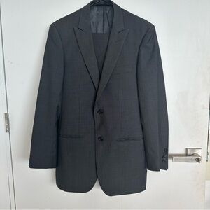 TALLIA 2PC MENS GREY TWILL 2 BUTTON SUIT FLAT FRONT PANTS 36R